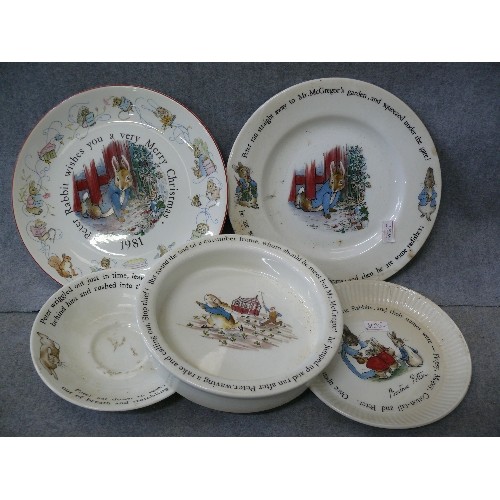 160 - A SELECTION OF WEDGWOOD PETER RABBIT CHINA INCLUDING PLATES, BABY BOWL ETC