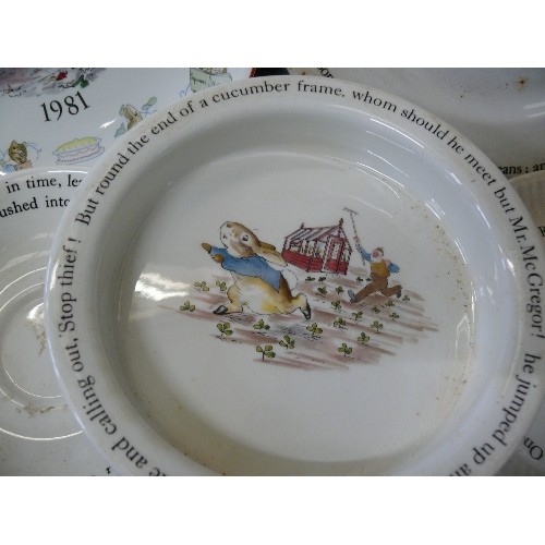 160 - A SELECTION OF WEDGWOOD PETER RABBIT CHINA INCLUDING PLATES, BABY BOWL ETC