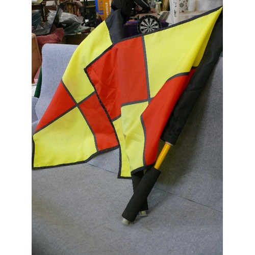 157 - A PAIR OF HANDHELD FOOTBALL LINESMAN FLAGS