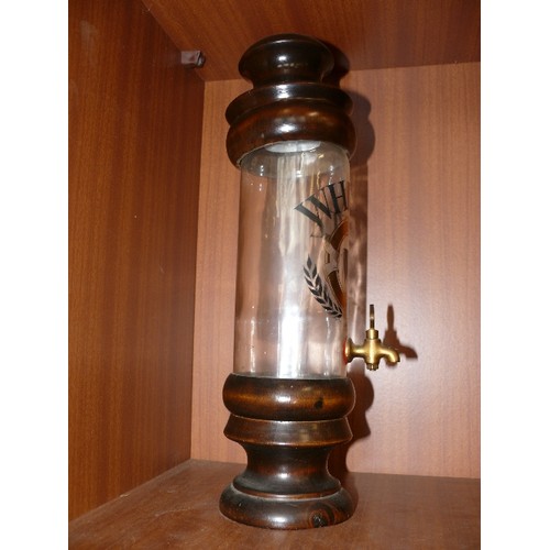 164 - A LARGE WHISKY WOOD AND GLASS DRINKS DISPENSER