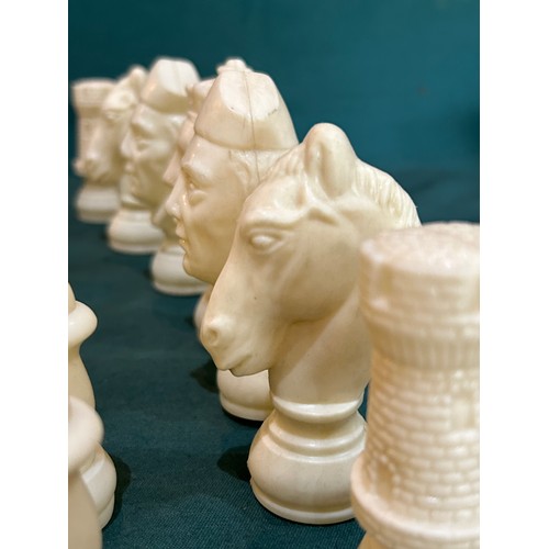 141 - UNUSUAL 20TH CENTURY KITSCH PLASTIC CHESS SET - LARGE PIECES - UP TO 3.5 INCHES TALL - MISSING 3 PIE... 