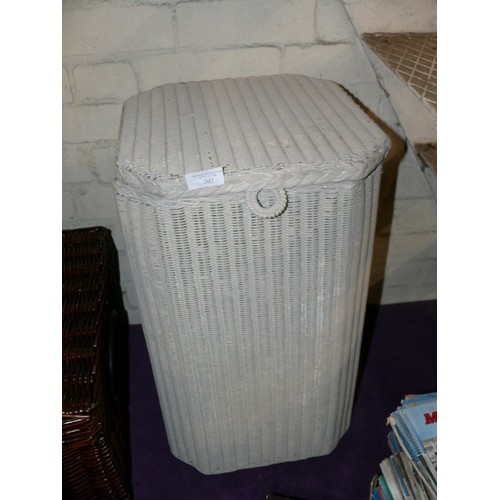 203 - A WOVEN LINEN BASKET WITH LID IN PALE GREY