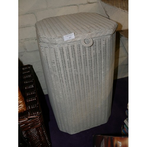 203 - A WOVEN LINEN BASKET WITH LID IN PALE GREY