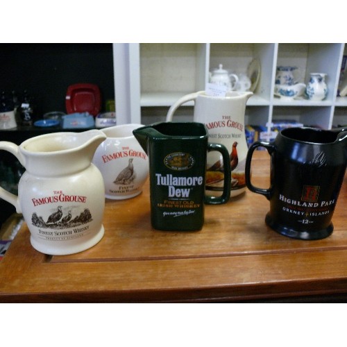 237 - 3 FAMOUS GROUSE WHISKY JUGS PLUS A HIGHLAND PARK WHISKY JUG AND A TULLAMORE DEW WHISKY JUG