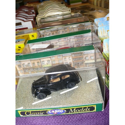 222 - 5 BOXED CORGI VEHICLE MODELS -FORD POPULAR SALOON, FORD CORTINA SALOON, JAGUAR E TYPE OPEN TOP, VW V... 