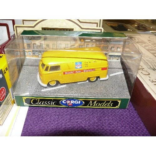 222 - 5 BOXED CORGI VEHICLE MODELS -FORD POPULAR SALOON, FORD CORTINA SALOON, JAGUAR E TYPE OPEN TOP, VW V... 