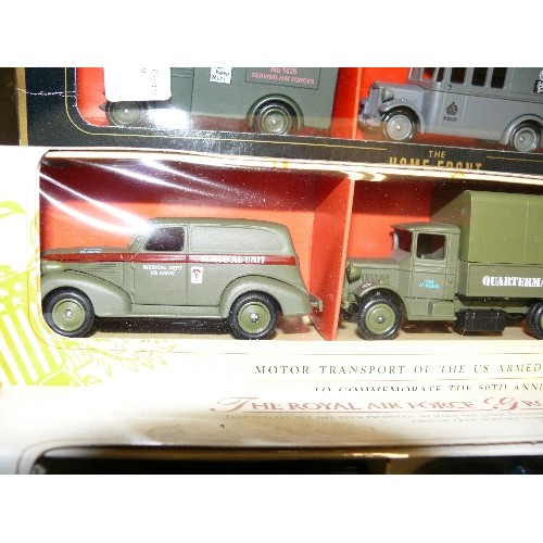 218 - THREE MILITARY VEHICLE BOX SETS, 'THE HOME FRONT COLLECTION', U.S. ARMY COLLECTION AND THE ROYAL AIR... 