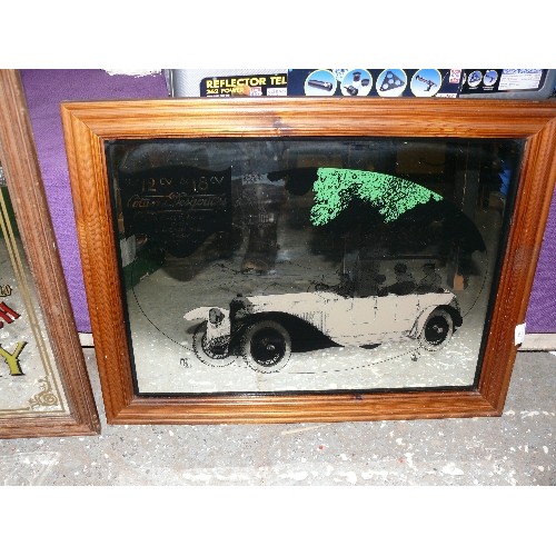 208 - A LARGE WOODEN FRAMED FRENCH CAR PICTURE MIRROR