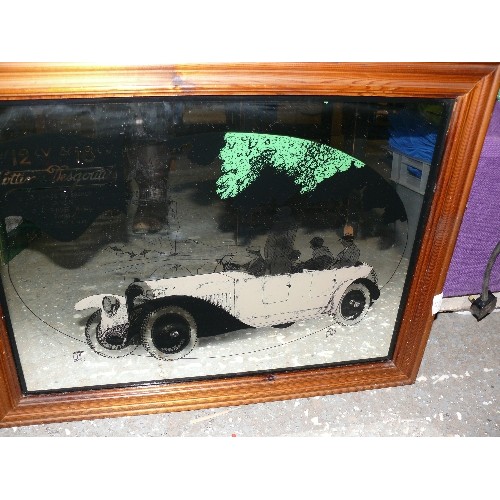 208 - A LARGE WOODEN FRAMED FRENCH CAR PICTURE MIRROR