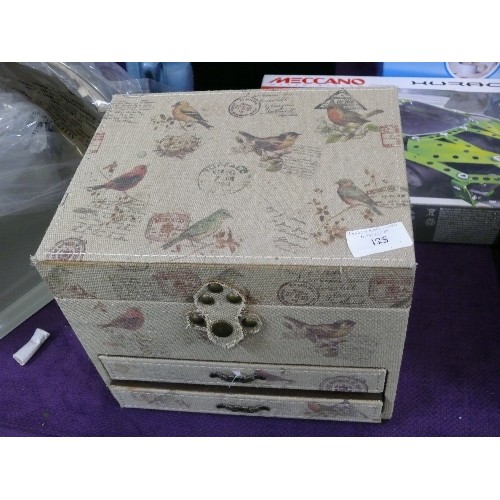 125 - A NEW LARGE JEWELLERY BOX WITH BIRD DESIGN