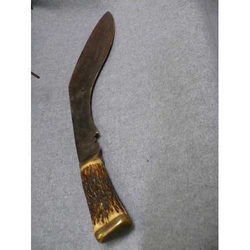 61 - ANTLER HANDLE ON 1917 KUKRI STAMPED WD WAR DEPARTMENT LOOKS LIKE BLACKSMITH MADE BY HAND BLADE. FROG... 