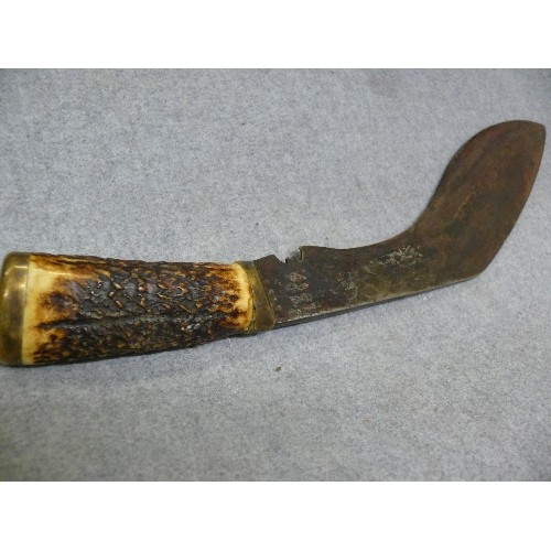 61 - ANTLER HANDLE ON 1917 KUKRI STAMPED WD WAR DEPARTMENT LOOKS LIKE BLACKSMITH MADE BY HAND BLADE. FROG... 