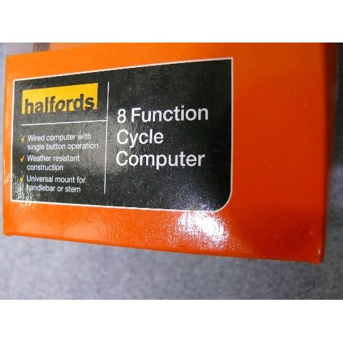 86 - HALFORDS 8 FUNCTION CYCLE COMPUTER, NEW AND BOXED.