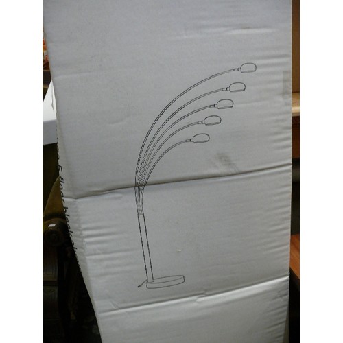 487 - BLACK AND CHROME LOUNGE 5 FLOOR LAMP, NEW AND BOXED