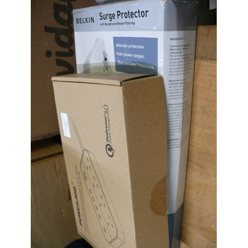 508 - QUALCOMM QUICK CHARGE, 4 OUTLET POWER STRIP WITH 5 USB CHARGING PORTS PLUS A BELKIN SURGE PROTECTOR