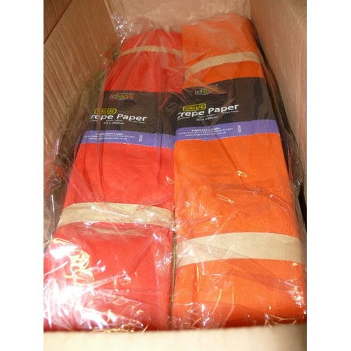 502 - 3 BOXES OF BRIGHT IDEAS CREPE PAPER ASSORTED COLOURS, PACKS OF 12. 50cm X 200cm, 4 x PACKS PER BOX.