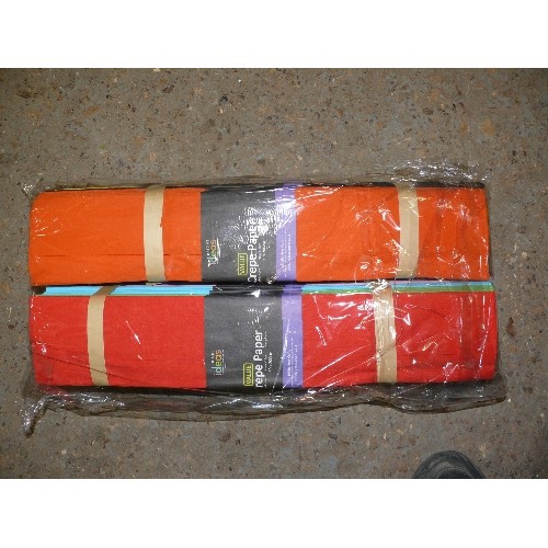 501 - 3 BOXES OF BRIGHT IDEAS CREPE PAPER ASSORTED COLOURS, PACKS OF 12. 50cm X 200cm, 4 x PACKS PER BOX.