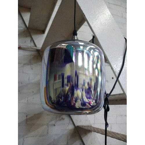 143B - CHROME COLOURED HANGING GLASS LAMPSHADE
(SEE 143A)