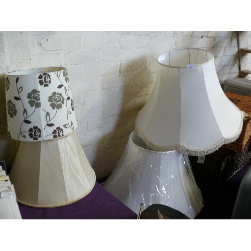 211 - A PAIR OF VERY LARGE NEW LAMPSHADES PLUS 2 FURTHER LAMPSHADES