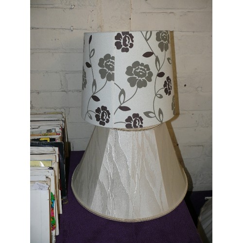 211 - A PAIR OF VERY LARGE NEW LAMPSHADES PLUS 2 FURTHER LAMPSHADES