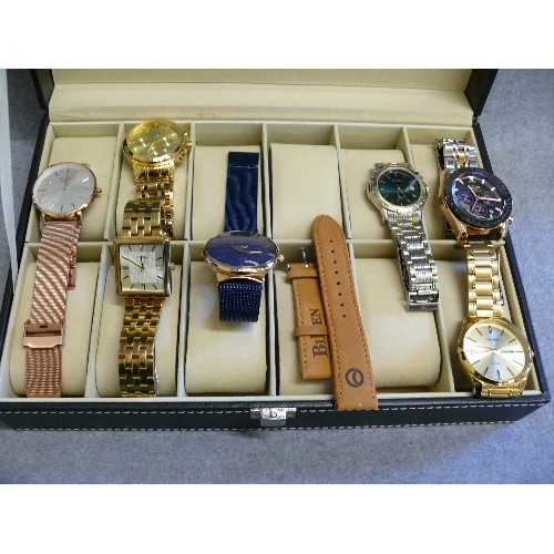 71 - A DISPLAY BOX CONTAINING 7 GOOD QUALITY WATCHES TO INCLUDE SEKONDA, LIGE AND ACCURIST