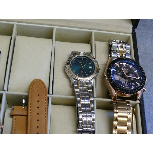 71 - A DISPLAY BOX CONTAINING 7 GOOD QUALITY WATCHES TO INCLUDE SEKONDA, LIGE AND ACCURIST