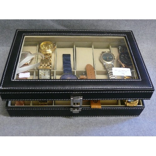 71 - A DISPLAY BOX CONTAINING 7 GOOD QUALITY WATCHES TO INCLUDE SEKONDA, LIGE AND ACCURIST