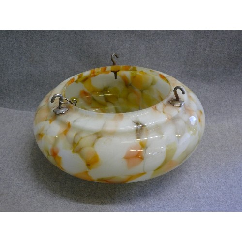 106 - A 1930'S ART DECO MARBLED ORANGE SPATTER GLASS UFO CEILING FLYCATCHER LIGHTSHADE