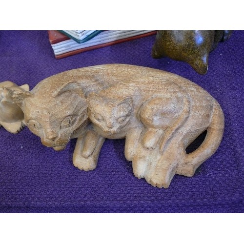 114 - A  LARGE SELECTION OF VERY NICE, DECORATIVE WOOD AND CERAMIC CAT ORNAMENTS