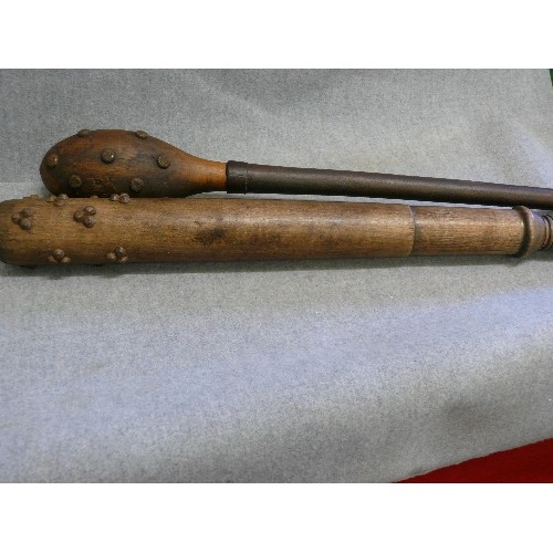 116 - TWO VINTAGE WOODEN TRENCH FIGHTING CLUBS