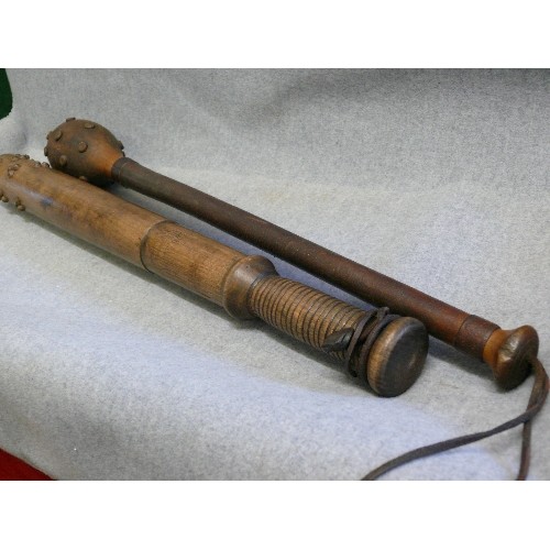 116 - TWO VINTAGE WOODEN TRENCH FIGHTING CLUBS