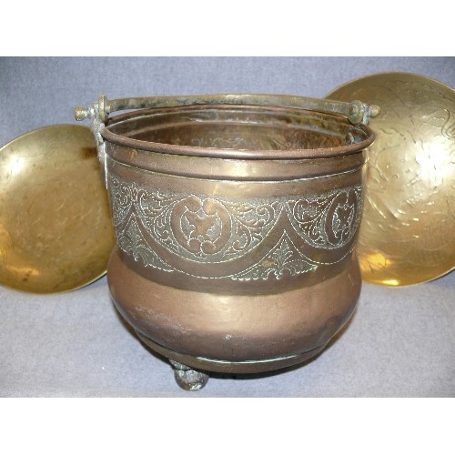 133 - A LARGE BRASS PLANTER PLUS TWO BRASS BOWLS