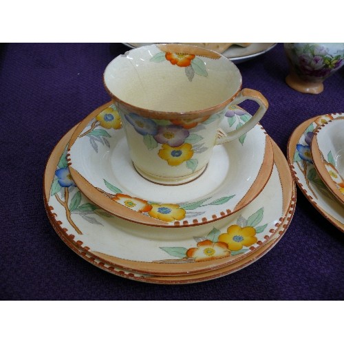 144 - A SELECTION OF VINTAGE CHINA BY CROWN DEVON FIELDINGS TO INCLUDE 3 TRIOS AND A SUGAR BOWL