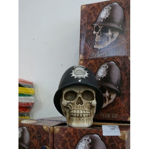 169 - 6 POLICE SKULL MONEY BOXES, NEW IN BOXES