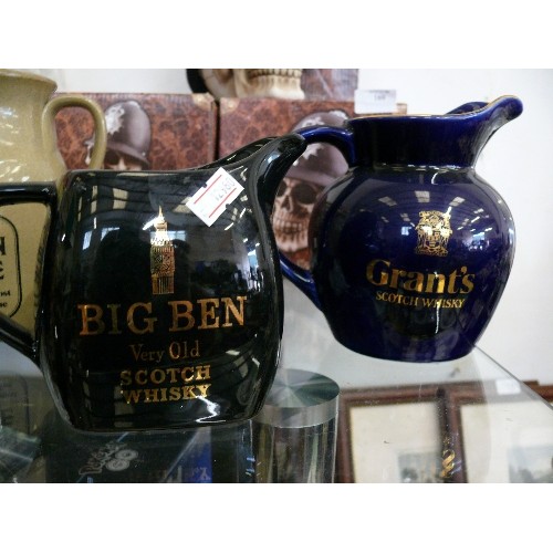 166 - 4 WHISKY ADVERTISING WATER JUGS FEATURING BIG BEN, GRANT'S, QUEEN ANNE AND MURDOCH'S