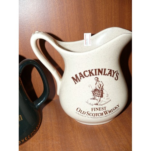 173 - 4 WHISKY ADVERTISING WATER JUGS FEATURING QUEEN ANNE, GRANT'S GLENFIDDICH AND MCKINLAY'S