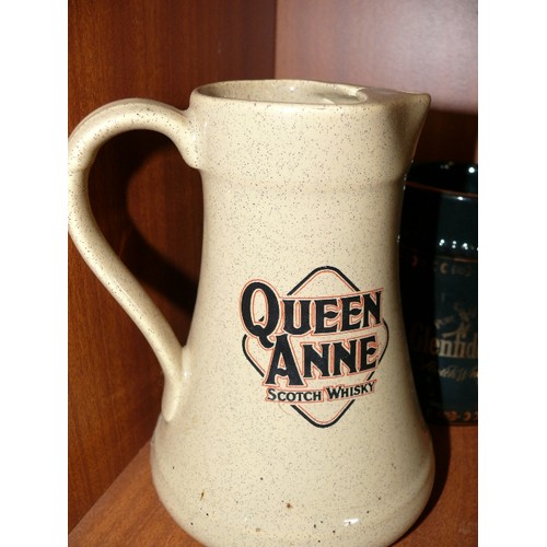 173 - 4 WHISKY ADVERTISING WATER JUGS FEATURING QUEEN ANNE, GRANT'S GLENFIDDICH AND MCKINLAY'S