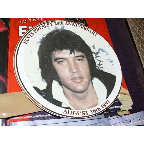 181 - A COLLECTION OF ELVIS BOOKS, PLATES, PICTURES AND CALENDARS ETC.