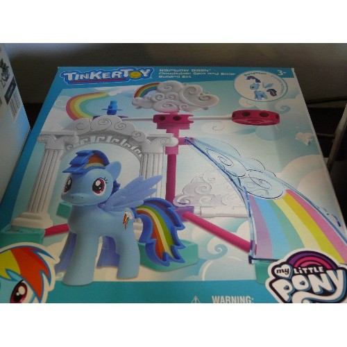 82 - A MY LITTLE PONY RAINBOW DASH CLOUDSDALE SPIN AND SOAR BUILDING SET AND A ME TO YOU ORNAMENT, BOTH B... 