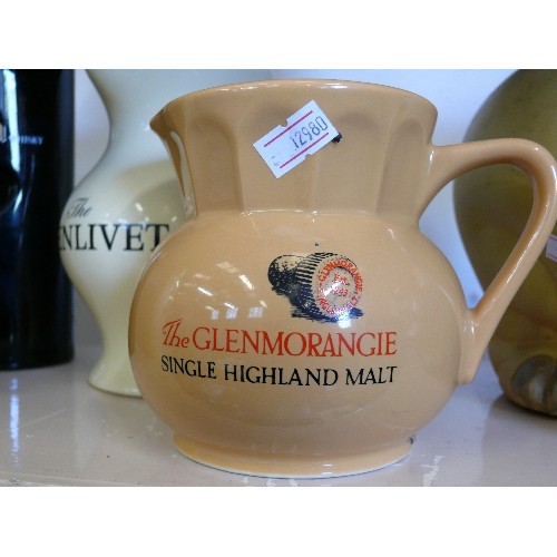 90 - 4 WHISKY ADVERTISING WATER JUGS FEATURING  GRANT'S, GLENMORANGIE, GLENLIVET AND LONG JOHN