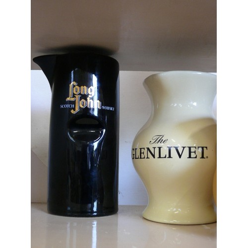 90 - 4 WHISKY ADVERTISING WATER JUGS FEATURING  GRANT'S, GLENMORANGIE, GLENLIVET AND LONG JOHN