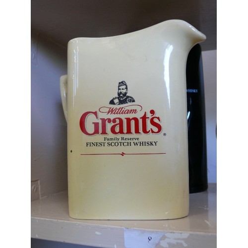 90 - 4 WHISKY ADVERTISING WATER JUGS FEATURING  GRANT'S, GLENMORANGIE, GLENLIVET AND LONG JOHN