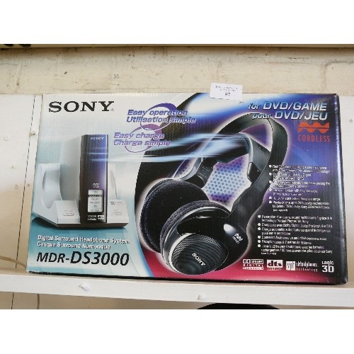 97 - A DIGITAL SURROUND HEADPHONE SYSTEM BY SONY MDR-DS3000, BOXED