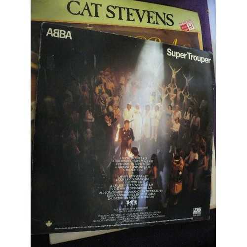 112 - A SELECTION OF LP AND SINGLE RECORDS TO INCLUDE ABBA, CAT STEVENS AND HARRY SECOMBE