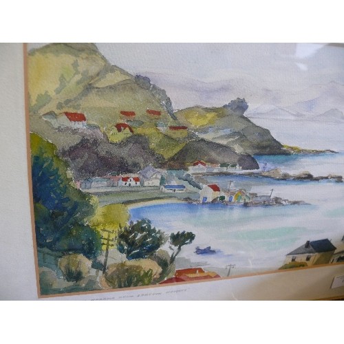 129 - A FRAMED AND GLAZED WATERCOLOUR OF 'WELLINGTON HABOUR FROM SEATOUN HEIGHTS' SIGNED BY THE ARTIST 'MA... 