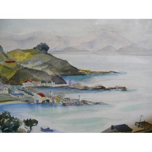 129 - A FRAMED AND GLAZED WATERCOLOUR OF 'WELLINGTON HABOUR FROM SEATOUN HEIGHTS' SIGNED BY THE ARTIST 'MA... 