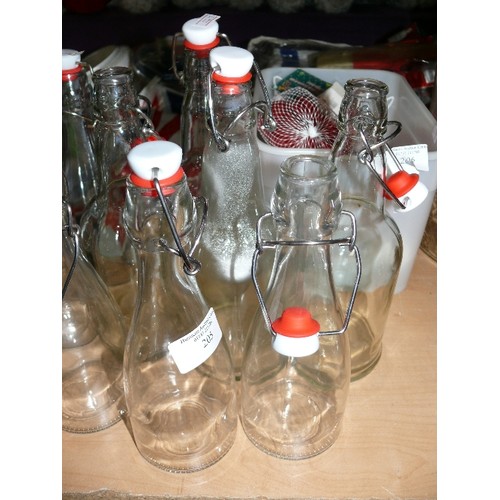 205 - A LARGE COLLECTION OF LIDDED GLASS STORAGE BOTTLES AND 5 VARIOUS LIDDED GLASS STORAGE JARS TO INCLUD... 