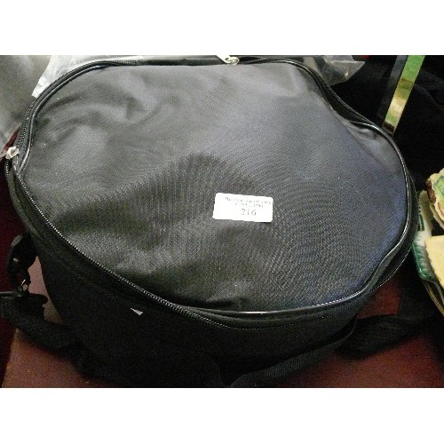 216 - A VERY NICE AFRICAN STYLE STEEL DRUM IN BLACK FABRIC CASE