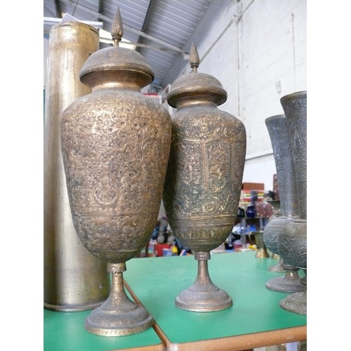 328 - 2 PAIRS OF LARGE BRASS VASES