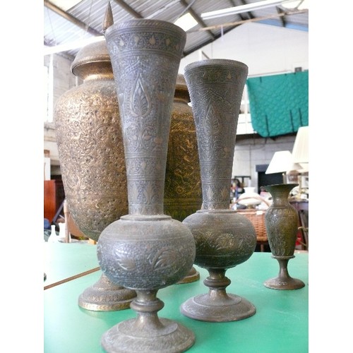 328 - 2 PAIRS OF LARGE BRASS VASES